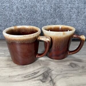 VTG McCoy USA Pottery Brown Drip Glaze Coffee Mugs Set of 2 Brown Ceramic Glass